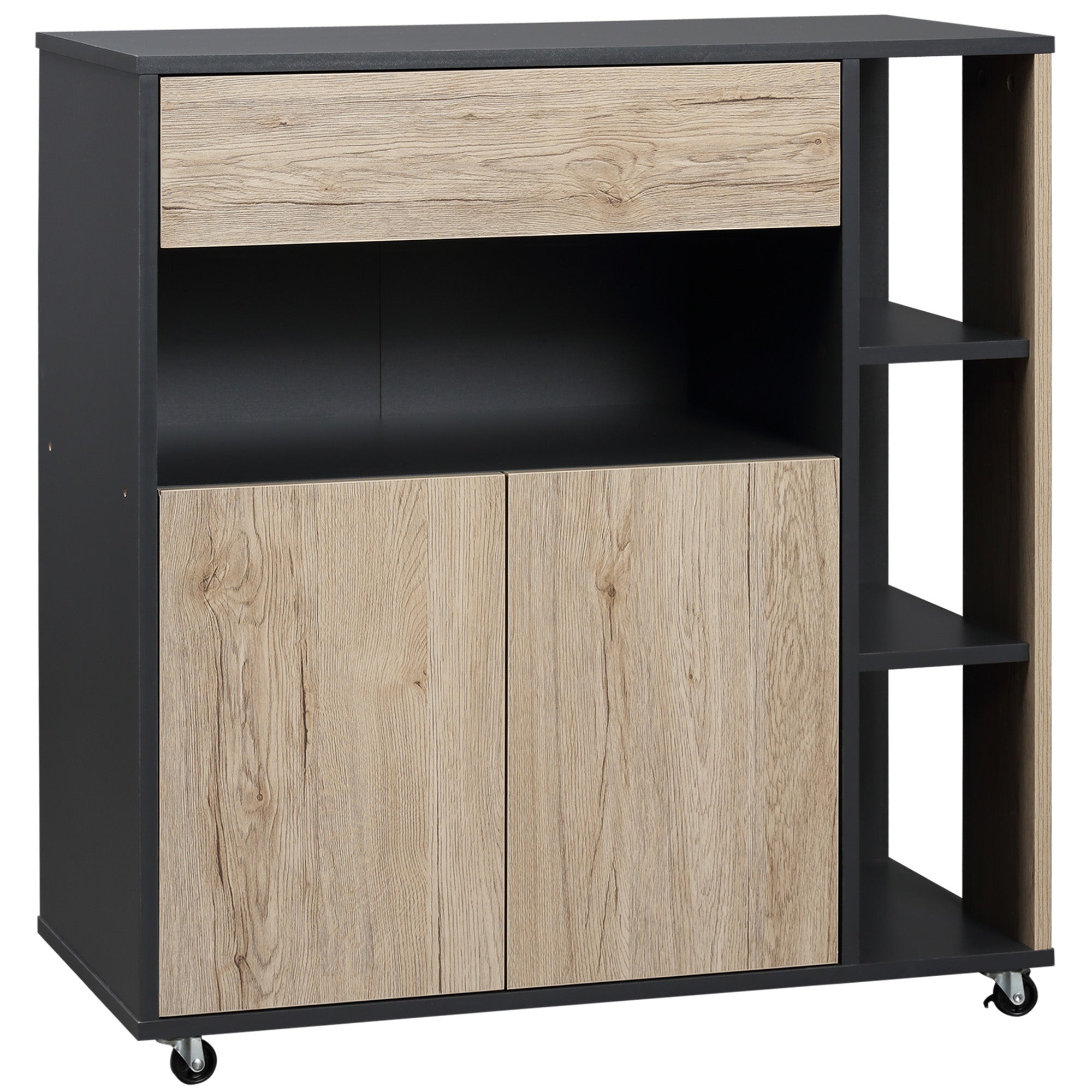 Multiuse wooden kitchen auxiliary cabinet with wheels, 80x39x86.5cm - Borgè