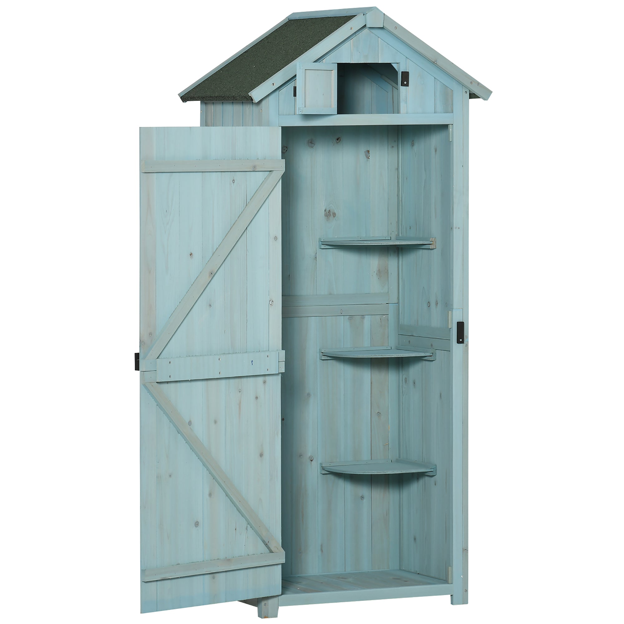 Wooden Garden Shed with 3 Shelves, 77x54. 2x179cm, Blue - Borge' Group Limited