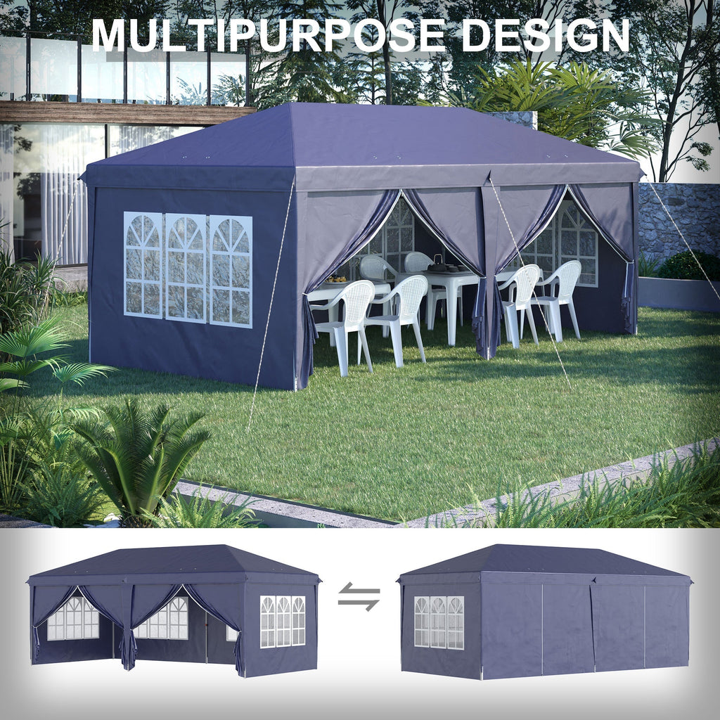 Gazebo 6x3 m Folding Garden, Steel and Polyester with 6 Side Panels, Blue - Borge' Group Limited