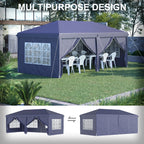 Gazebo 6x3 m Folding Garden, Steel and Polyester with 6 Side Panels, Blue - Borge' Group Limited
