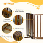 3 Panel Folding Dog Gate with Non-Slip Feet for Hallways, Stairs and Rooms, Pine Wood, 181x35x76 cm, Dark Brown - Borge' Group Limited