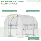 3x2x2m Steel Greenhouse with PE Cover, Zip Doors and Mesh Windows, White - Borge' Group Limited