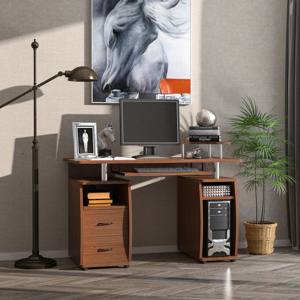 Desk PC Wooden Door With Drawers And Home Keyboard and Walnut Office - Borgè