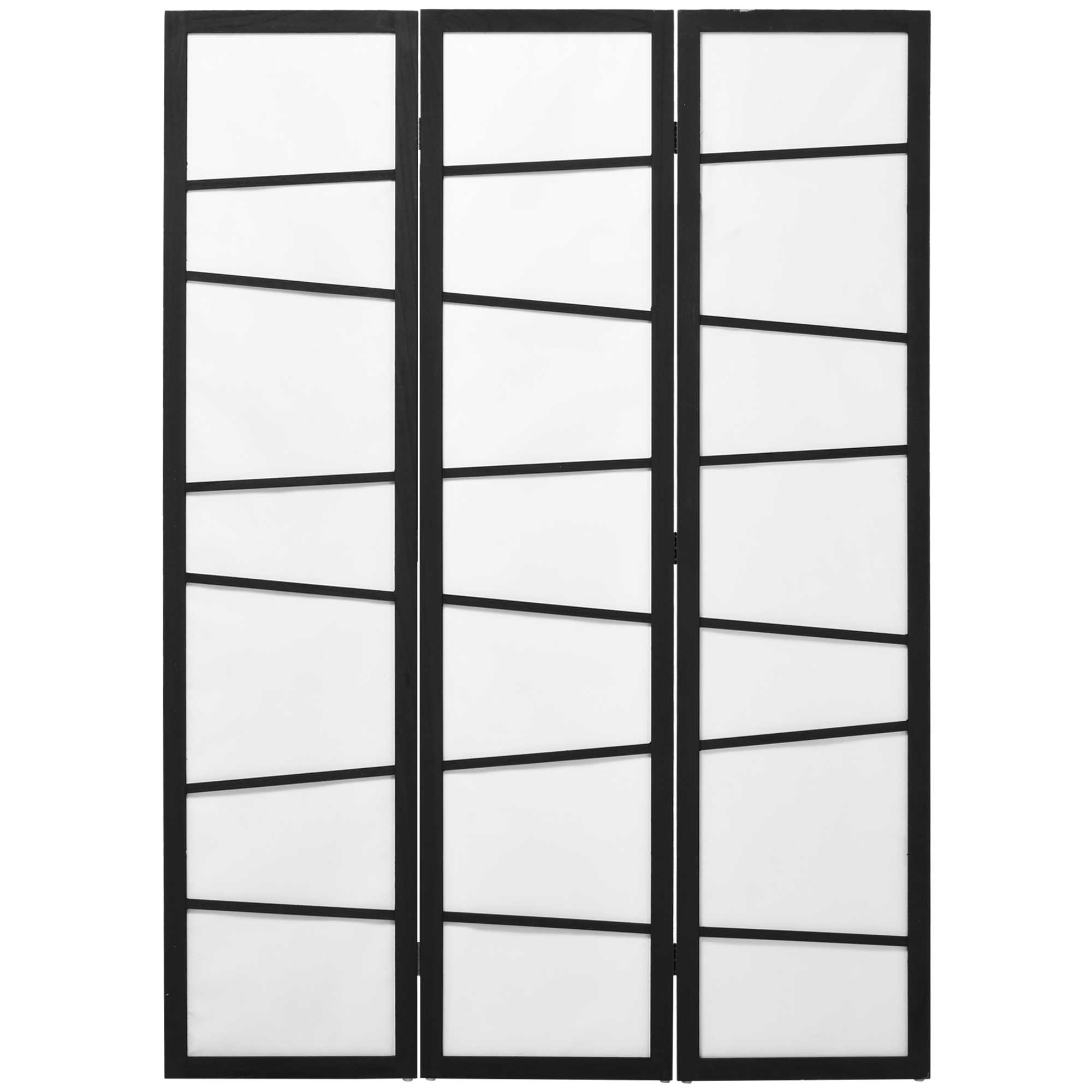 Indoor 3 Panel Folding Wooden Room Divider Screen, 120x170cm, Black and White - Borgè