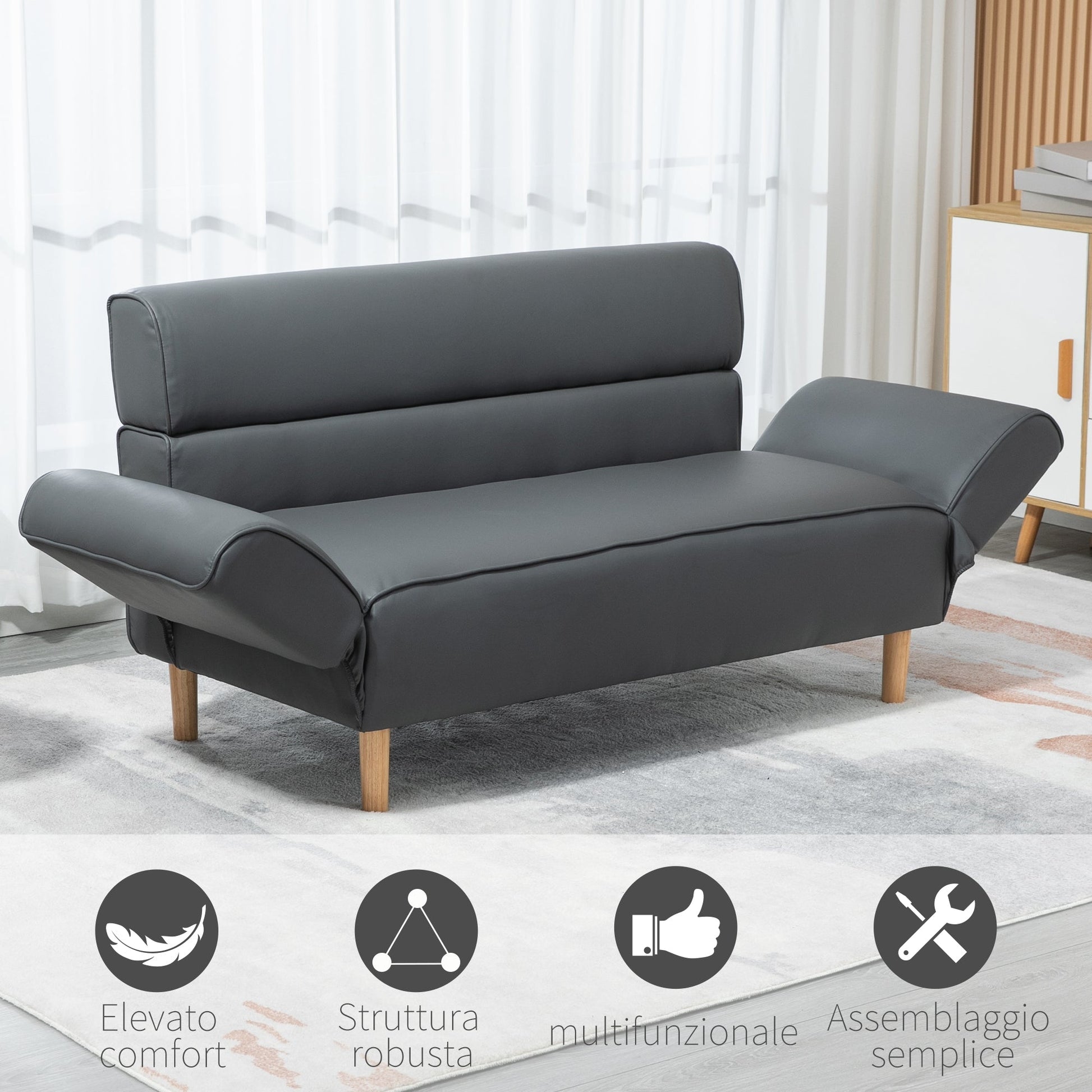 Grey 2 Seater Sofa with adjustable armrest (164x71x75cm ) - Borgè