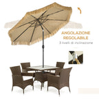 Round Garden Umbrella with Straw Cover and Crank, Ø265x250cm, Khaki - Borge' Group Limited