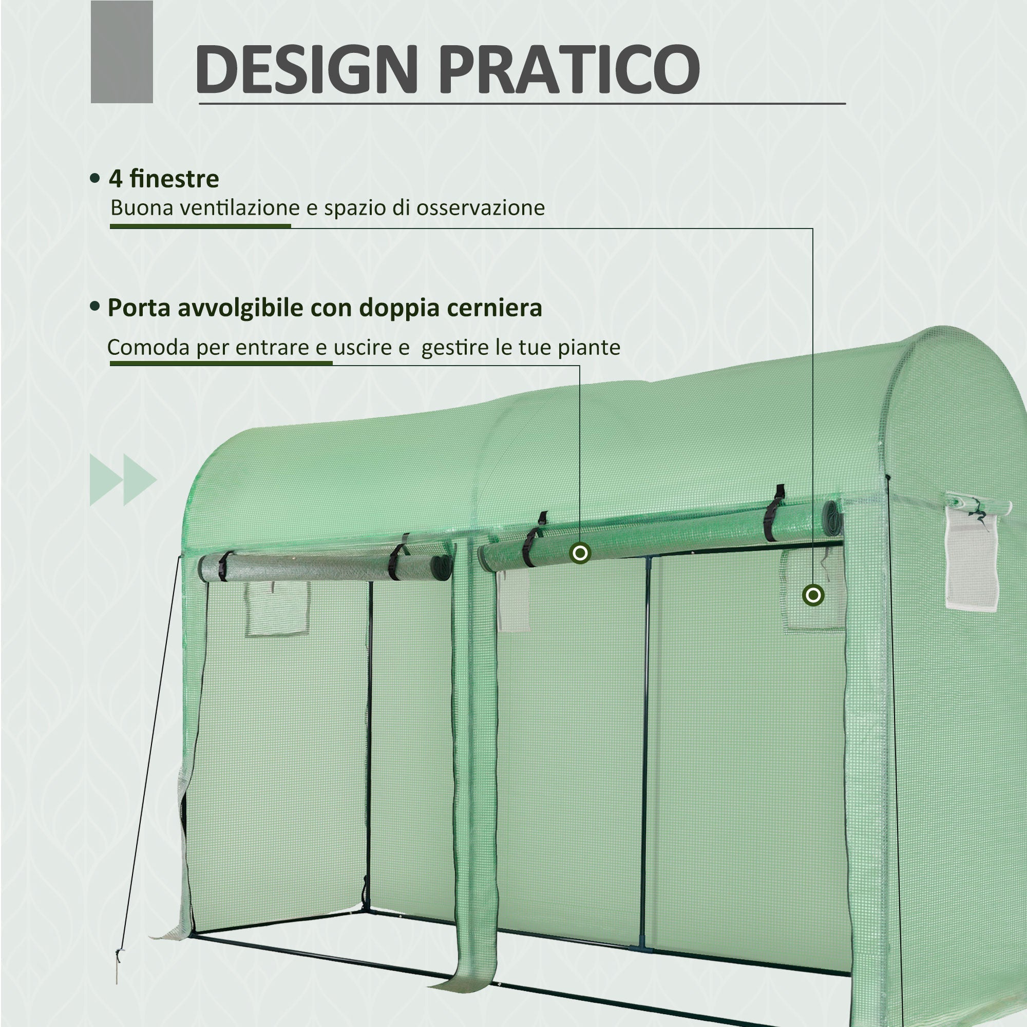 Garden Tunnel Greenhouse for Plants and Vegetables, Balcony Greenhouse with 2 Roller Doors and 4 Windows, PE Cover Steel Structure, 3x1x2m - Borge' Group Limited