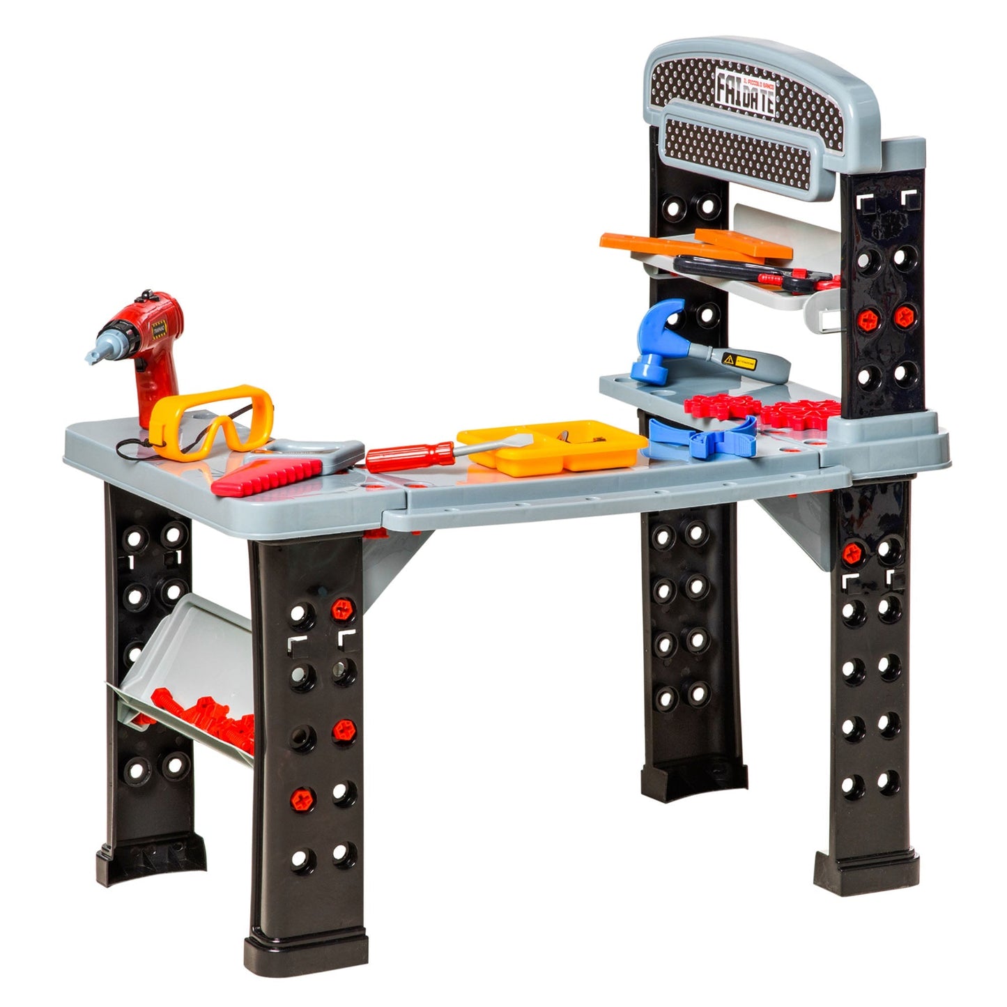 work bench from 79 pieces for children from 3 years up with battery drill and tools - multicolor - Borgè