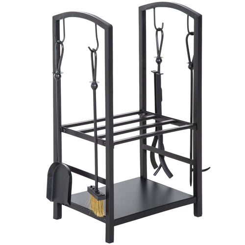 Outsunny Portalgna Set Set for the black steel fireplace 40 x 30 x 74.5cm - Borgè