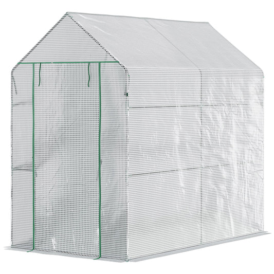 Outsunny greenhouse with house with pear cover, zipper door and 4 shelves, 186x120x190cm, white - Borgè