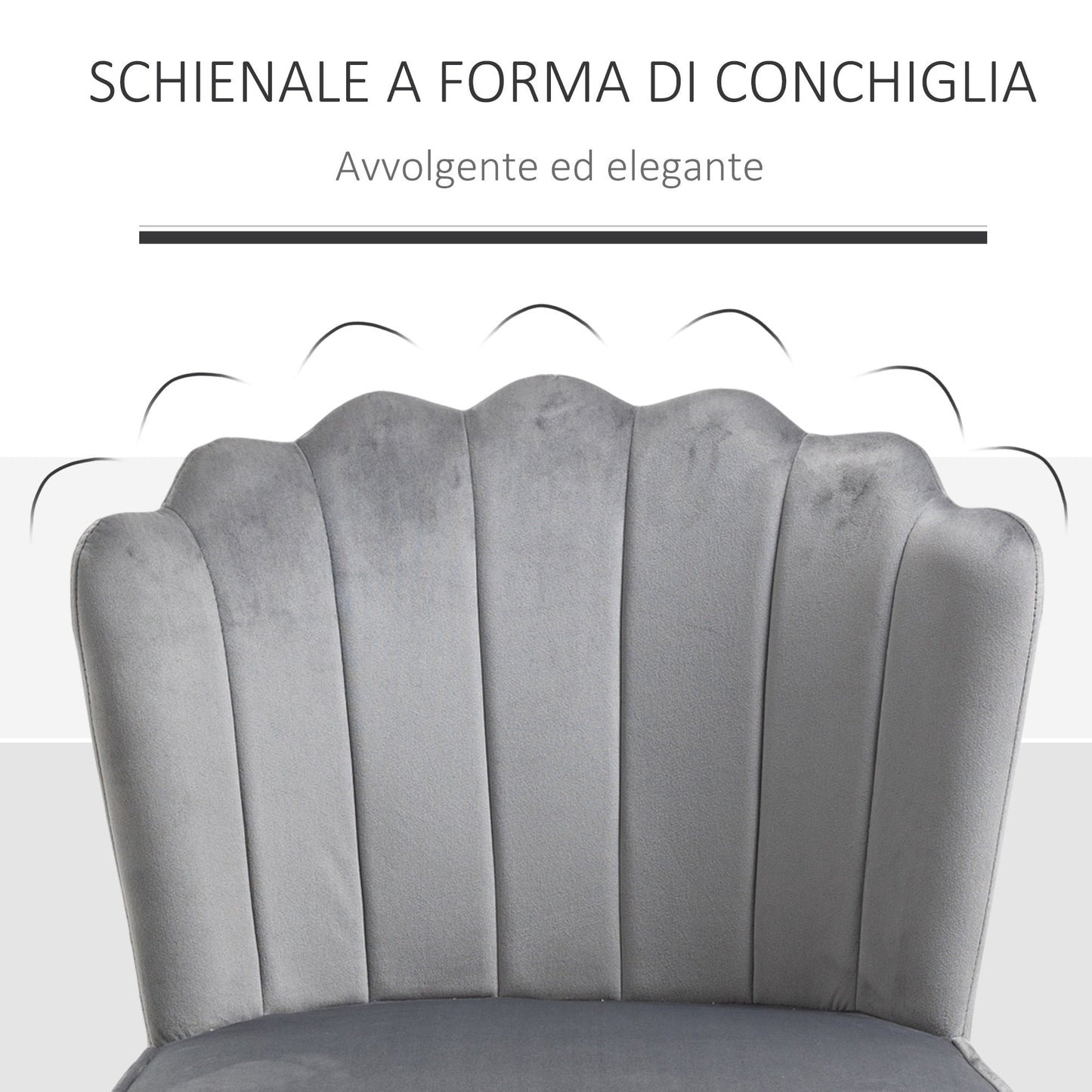 Set 2 modern and padded chairs for living room or living room with velvet effect coating, 57x58x88cm - Grey - Borgè