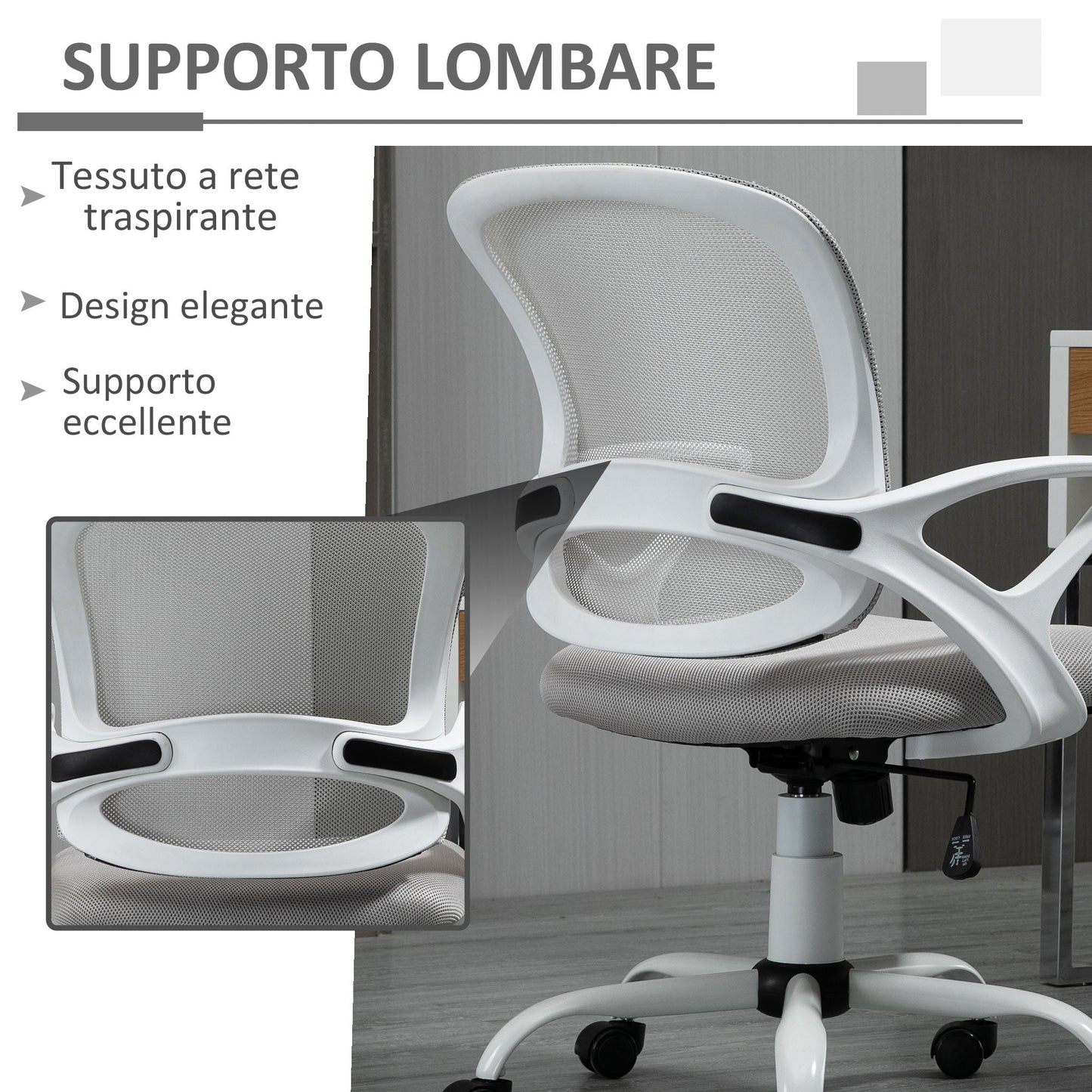 Ergonomic office chair winner with adjustable height in Grey mesh fabric - Borgè