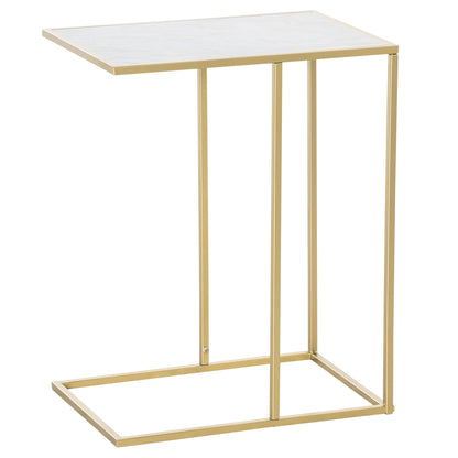 DARIO | White and Gold Side Living Room Table with Marble Effect Surface