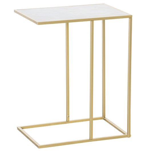 DARIO | White and Gold Side Living Room Table with Marble Effect Surface