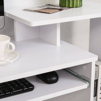 Homcom computer desk with keyboard holder, shelter and drawer in fabric, in wood, 100x40x86.6cm, white - Borgè