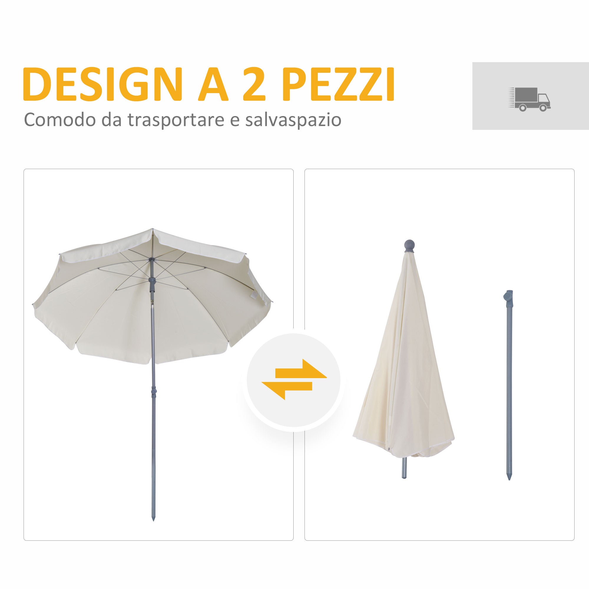 2x2.3m Portable Outdoor Umbrella with Tilting Canopy, Metal and Polyester, Cream - Borge' Group Limited