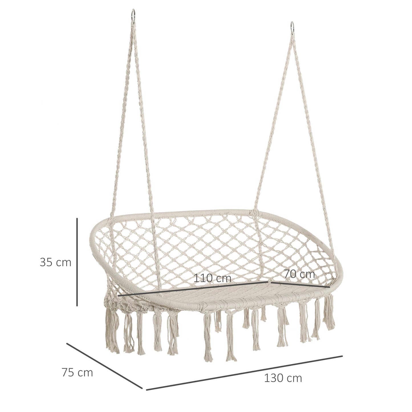 Garden and 2 -seater housing outsunny outsunny, metal frame and cotton seat 130x75x35cm, cream white - Borgè