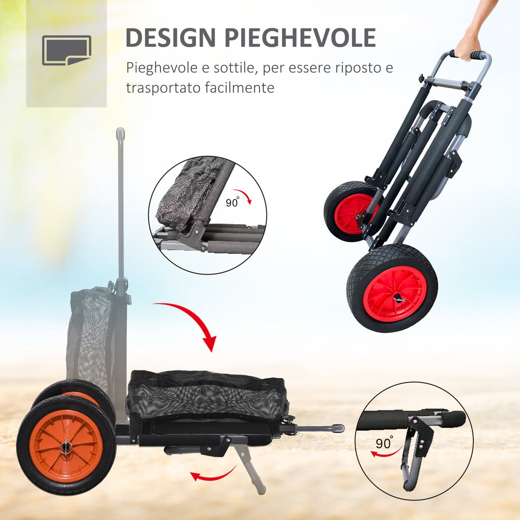 SPORTNOW Folding beach trolley with mesh pocket, telescopic handle and easel, 82x67x81 cm - Borgè