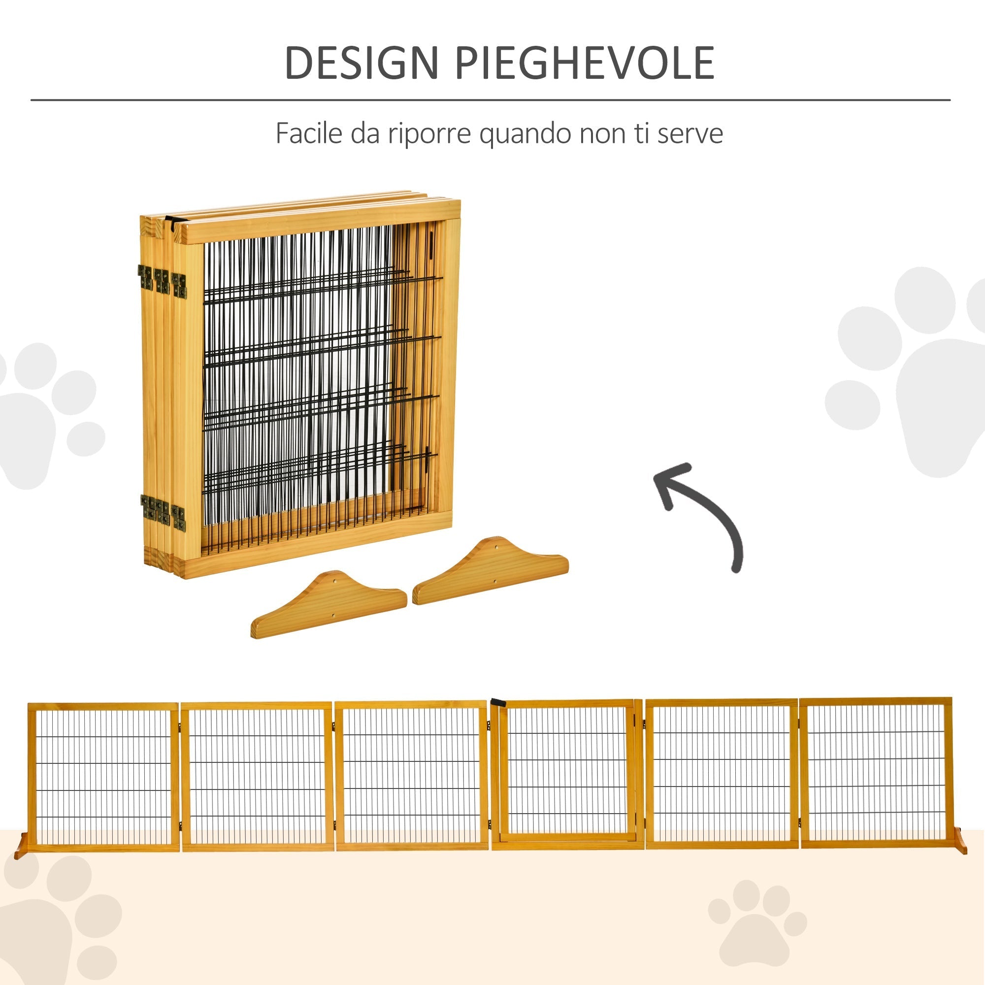 Wooden and Steel Dog Gate for Small/Medium Size Dogs with 6 Folding Panels, 432x36x70cm - Borge' Group Limited