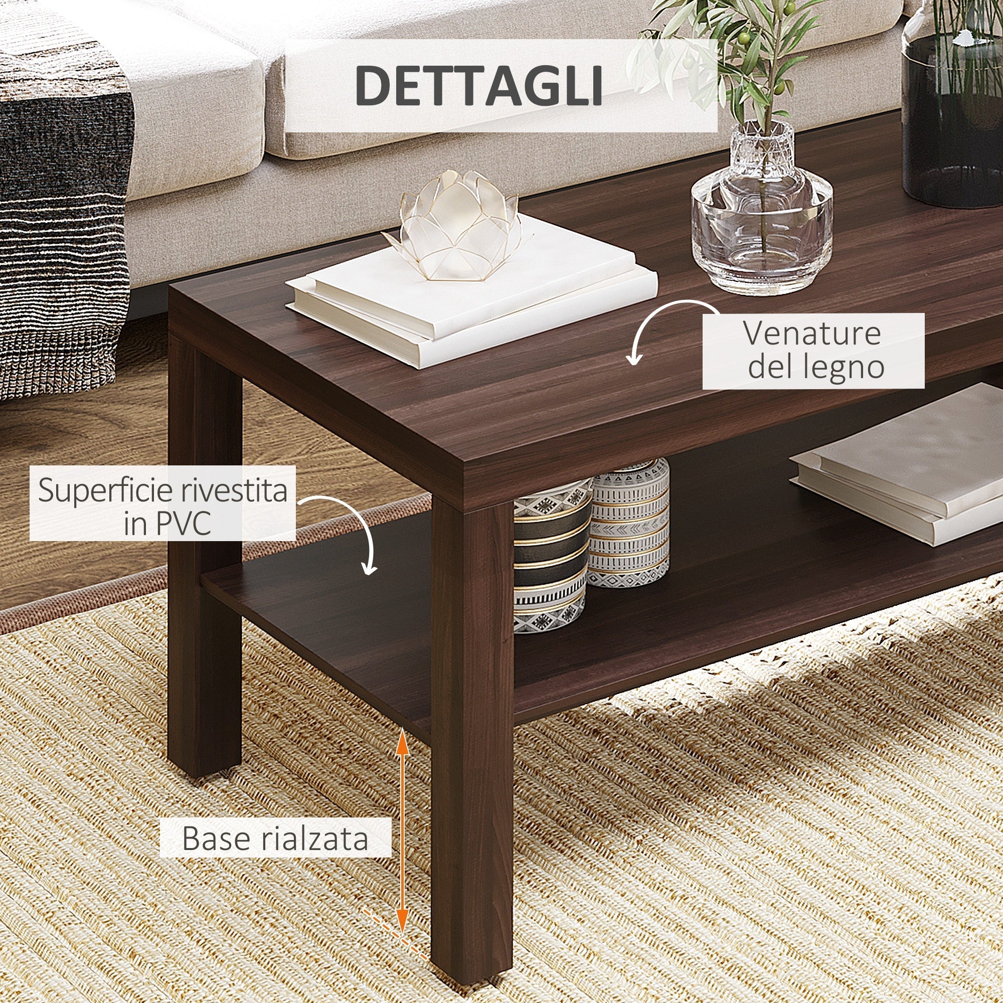 Homcom classic rectangular lounge table with wooden storage shelf 90 Ã— 45 Ã— 44.5cm - Borgè