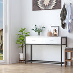 table console for entrance with 2 drawers in white wood and black metal - Borgè