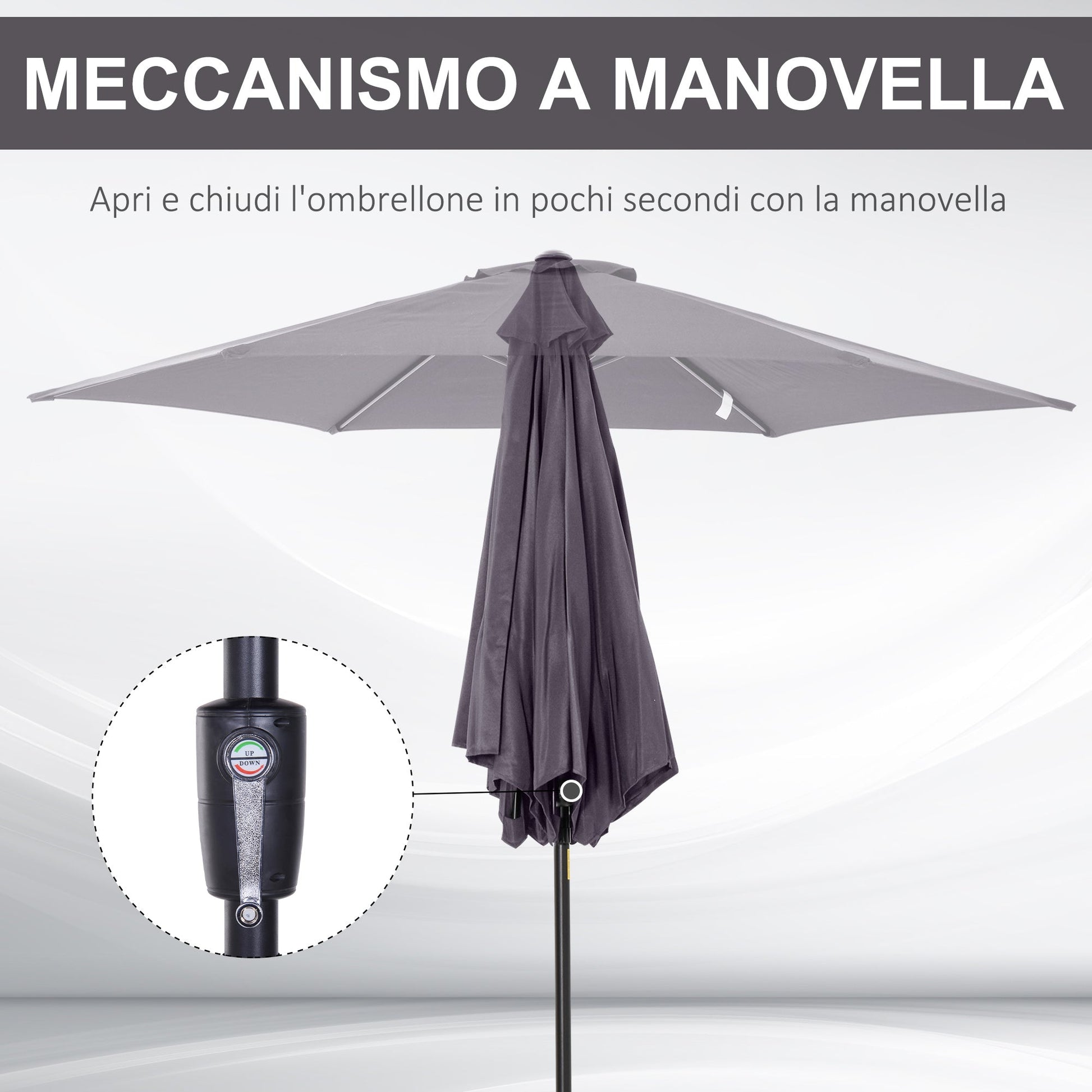 Outsunny inclinable garden umbrella, crank open, φ2.7x2.35m Grey - Borgè