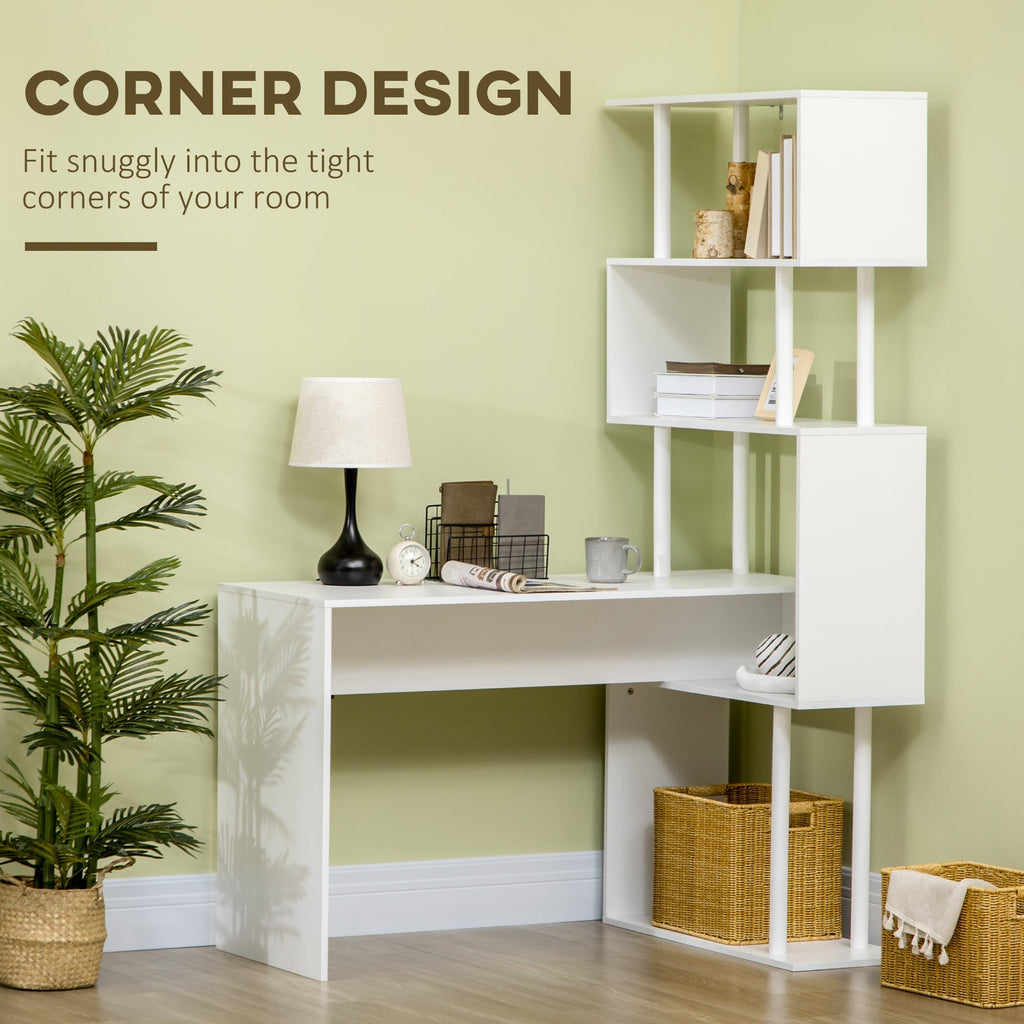 Modern Angular Desk in Chocolate Office and Studio with 4 -level shelf, 120x80x176 cm, white - Borgè