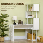 Modern Angular Desk in Chocolate Office and Studio with 4 -level shelf, 120x80x176 cm, white - Borgè