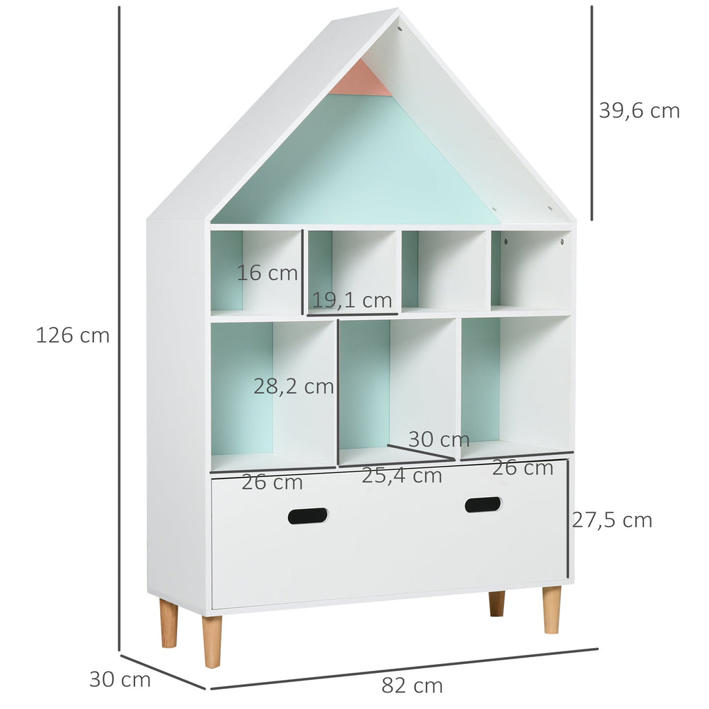 Bookcase Toy Storage Shelf for Children's and Teens' Bedroom with White Cube Shelves, Two Colors Changed, Blue and Pink 82x30x126cm - Borgè