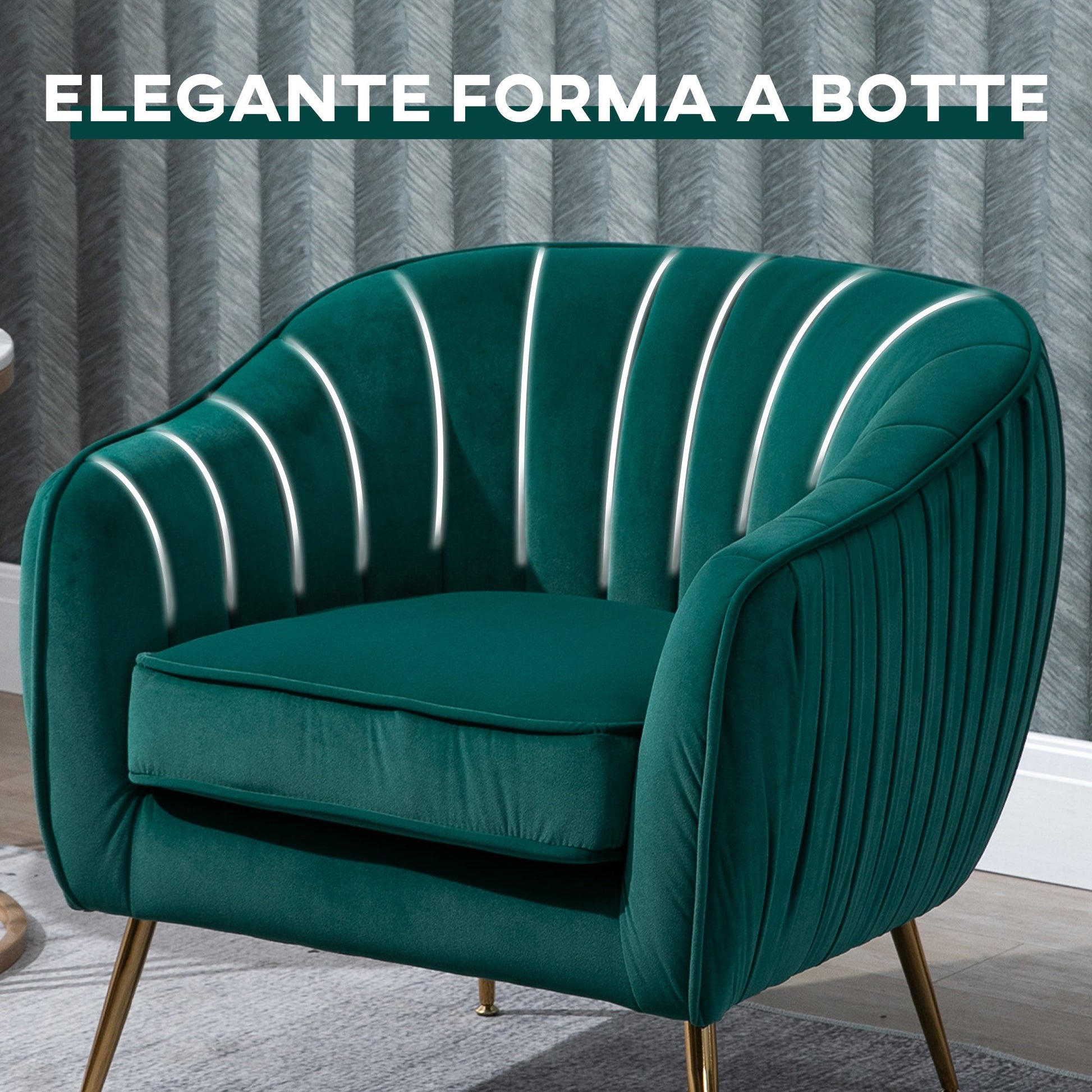 Homcom green velvet armchair with golden metal legs - Borgè