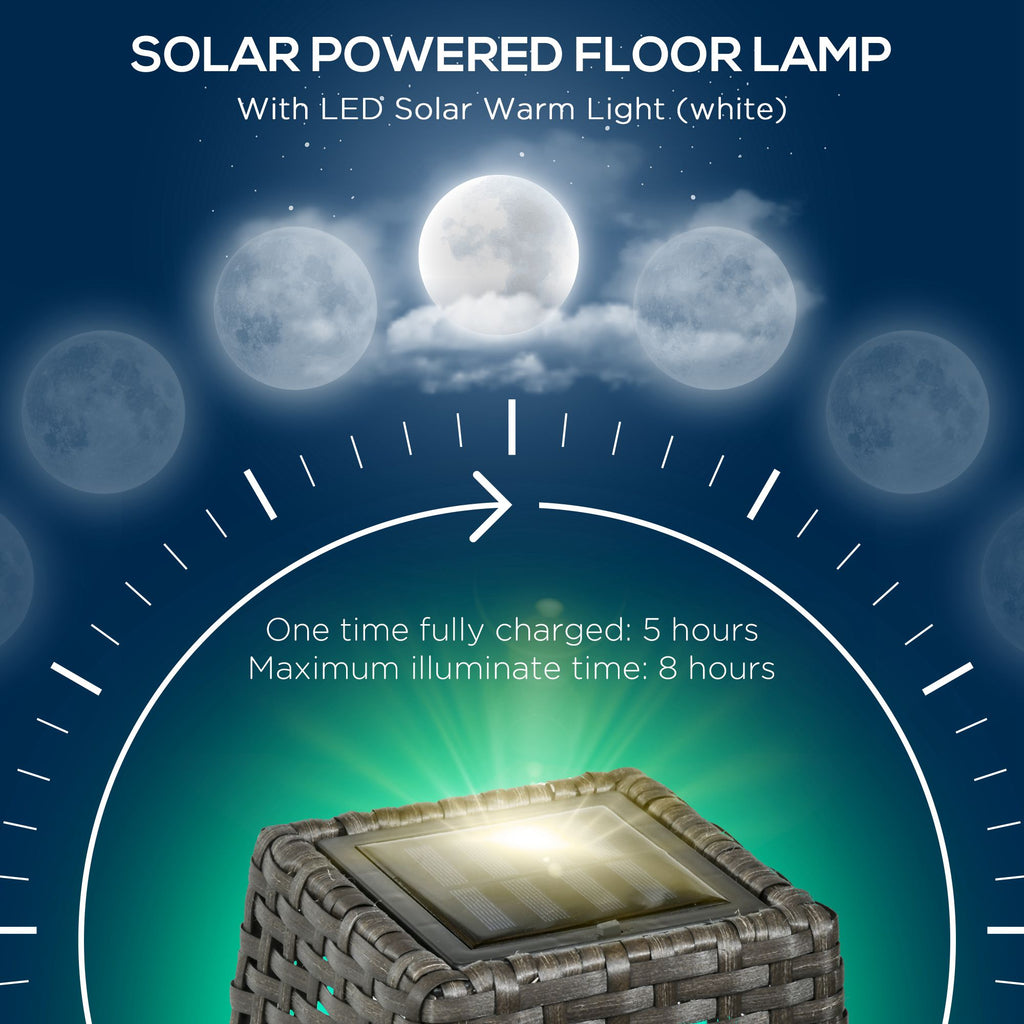 Outsunny Garden Solar Lamp with charging panel, in steel and rattan, 21x21x78 cm, black and gray - Borgè