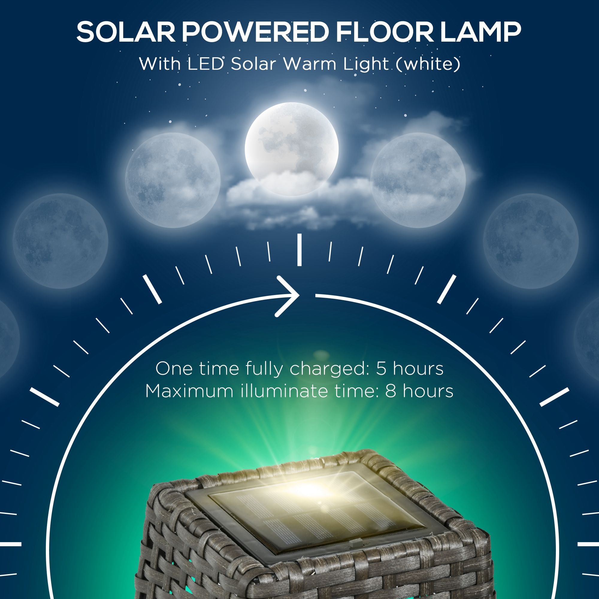 Outsunny Garden Solar Lamp with charging panel, in steel and rattan, 21x21x78 cm, black and gray - Borgè