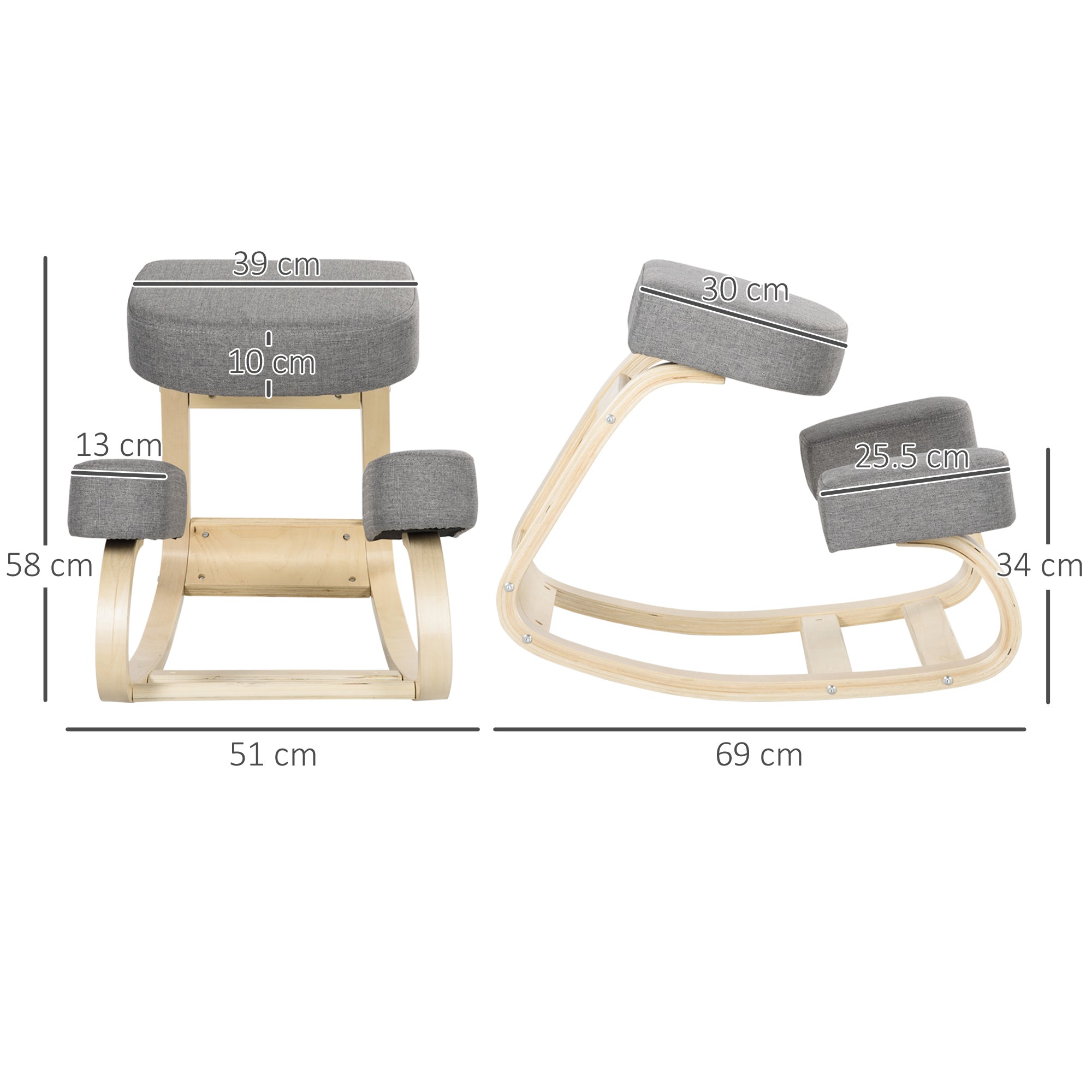 Vatter Ergonomic Postural Herry in Birch Wood and Fullet Cushion and Polyester, 51x69x58cm, Grey - Borgè