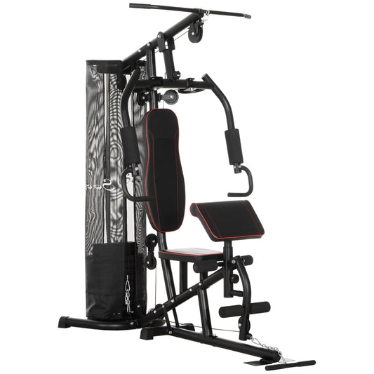 fitness station with 45kg steel weights, multifunction gym for home and professional training, 170x104x205cm, black - Borgè