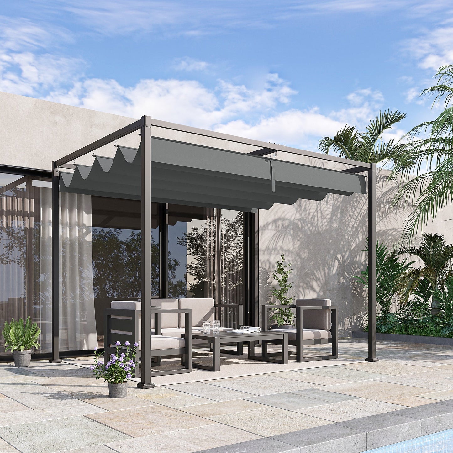 Outsunny Gazebo Pergola with sliding metal and polyester towel, UV rays filter, for outsiders, 298 x 213 x 221 cm - Borgè