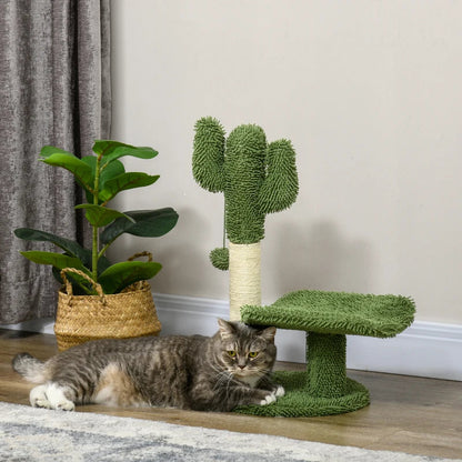 Green and white Cactus Shaped Cat Tree with playing ball | 35x31x55.5 cm - Borgè