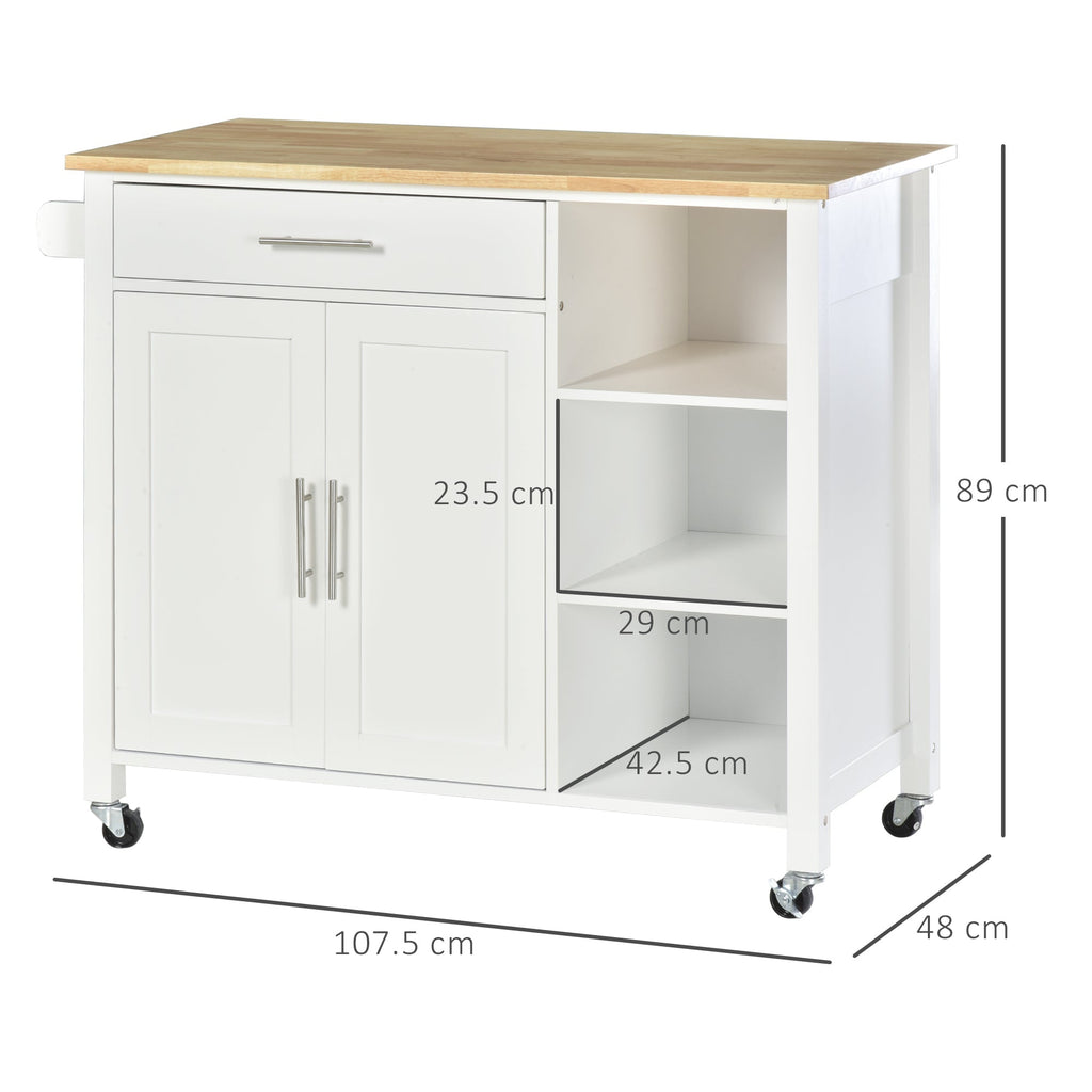 Kitchen Cart Wooden Wooden MDF wood with 1 drawer 1 locker 3 shelves and 4 wheels - Borgè