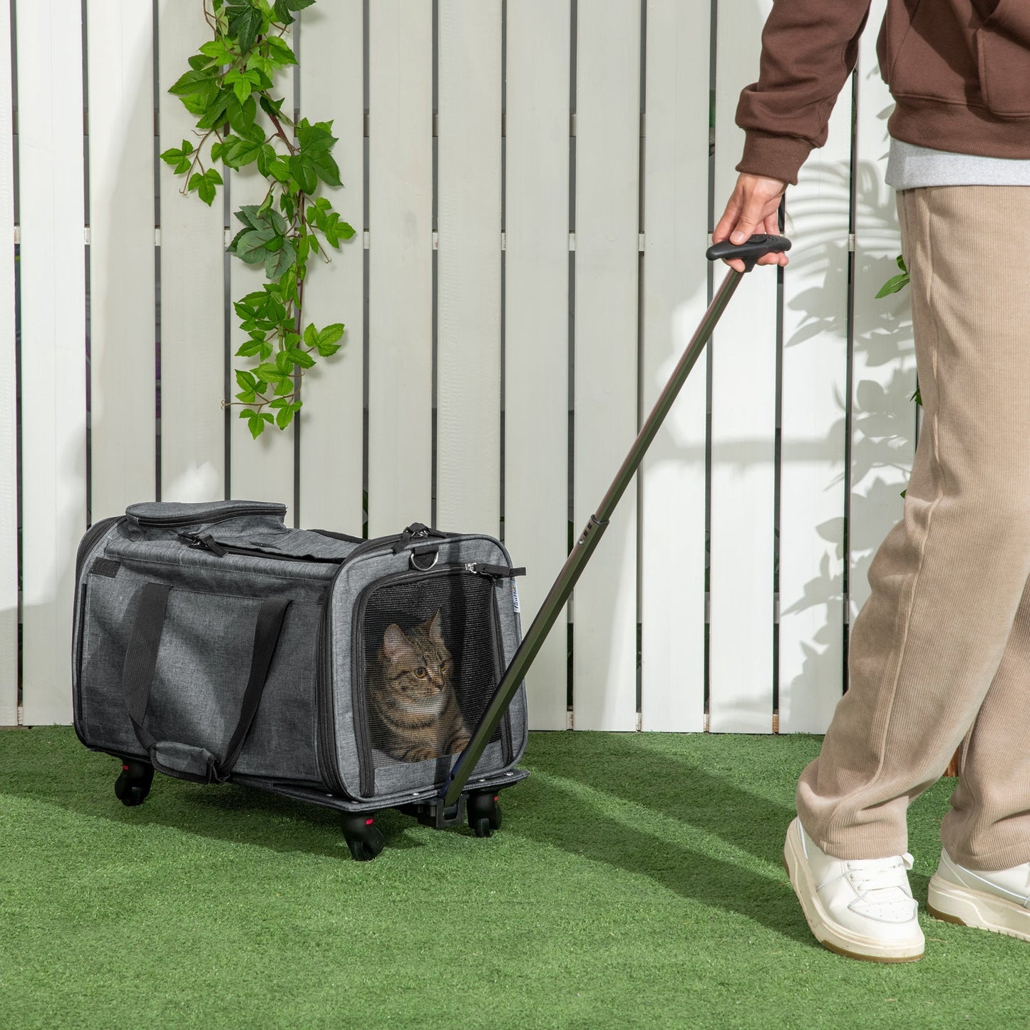 Pawhut transports for dogs and cats 4 in 1 folding with telescopic handle, 50x31x37 cm, Grey - Borgè