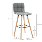 Set 2 bar stools with back and footrests, padded seat in fabric and wooden legs - Grey - Borgè