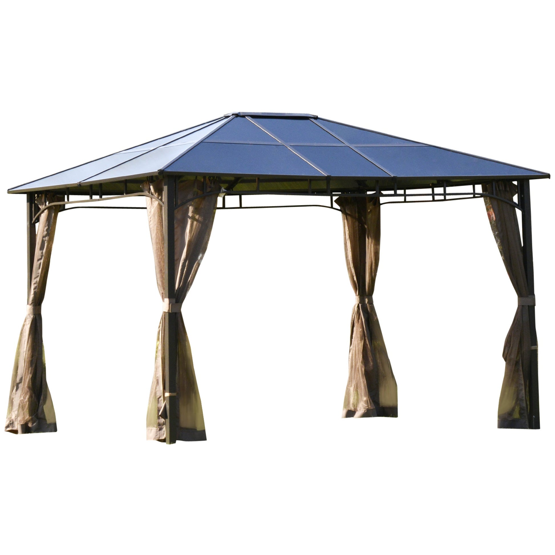 Outsunny Garden gazebo with mosquito net 3.6x3m brown polycarbonate roof - Borgè