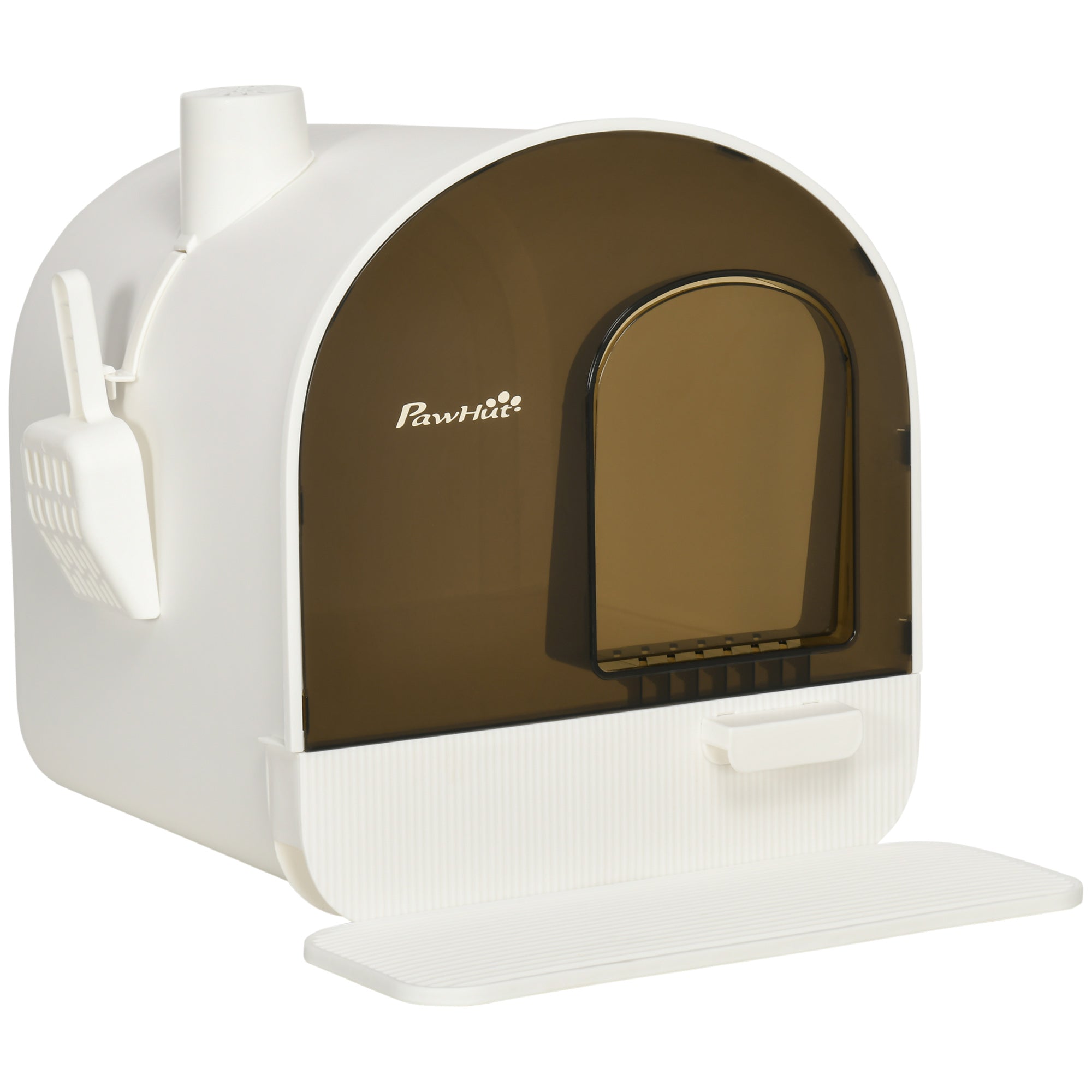 Closed Cat Litter Box with Filters, Scoop and Removable Tray, PP Structure, 43x44x47 cm, White and Black - Borge' Group Limited