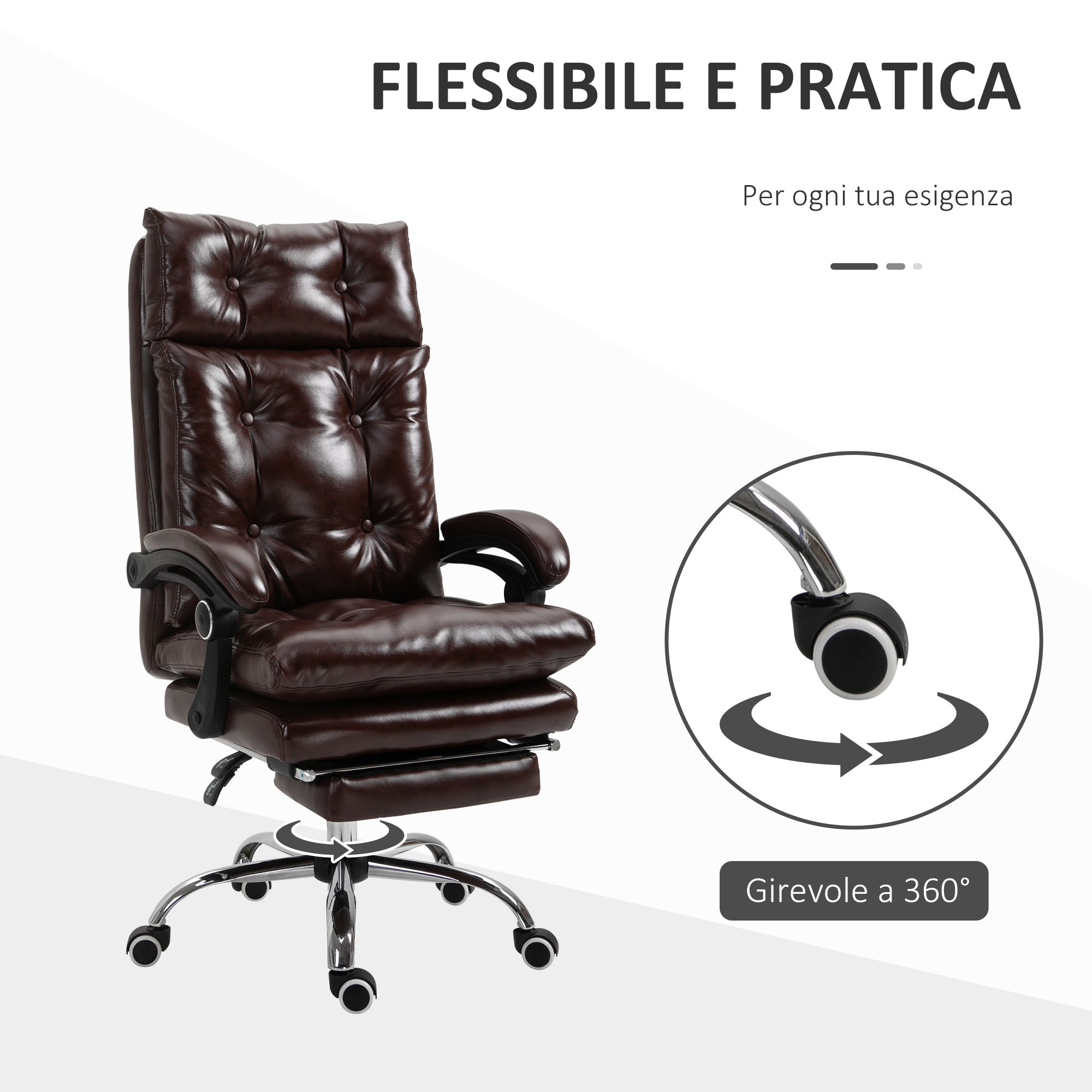 Ergonomic Presidential Faux Leather Office Chair, Swivel Office Chair with Adjustable Height, 135° Reclining and Pull-Out Footrest for Study and Desk, Brown - Borgè
