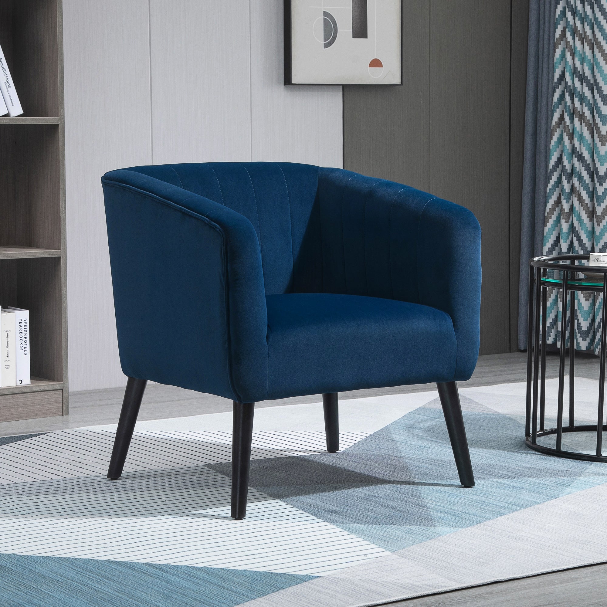 Homcom Modern Armchair Nordic style Cover Velvet and Legs in Wooden, Blue - Borgè