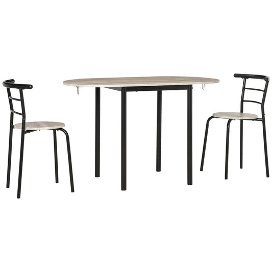 Set Dining 3 pieces with 2 chairs and 1 oval dining table in MDF and steel for limited spaces, wood color - Borgè