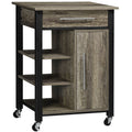 kitchen trolley spirits with wheels, chipped wood, 60x50x84.5cm, brown - Borgè