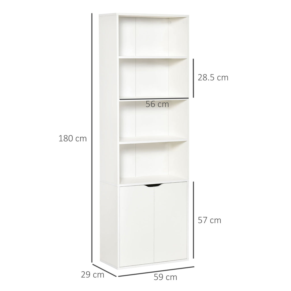 Homonda Modern Library 4 shelves with 2 wooden doors, 59x29x180cm, white - Borgè