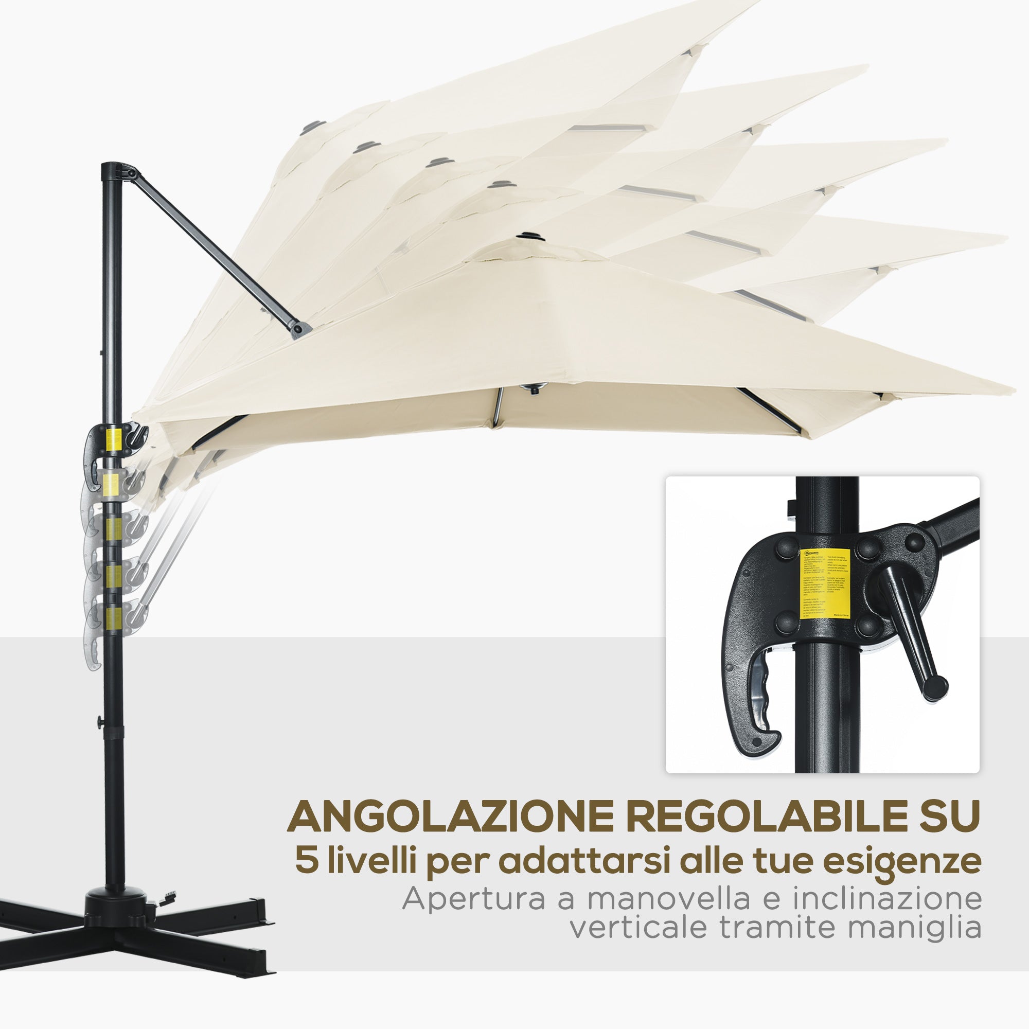 2.5x2.5m Cream Garden Umbrella with 5-Level Adjustable Angle and 360° - Borge' Group Limited
