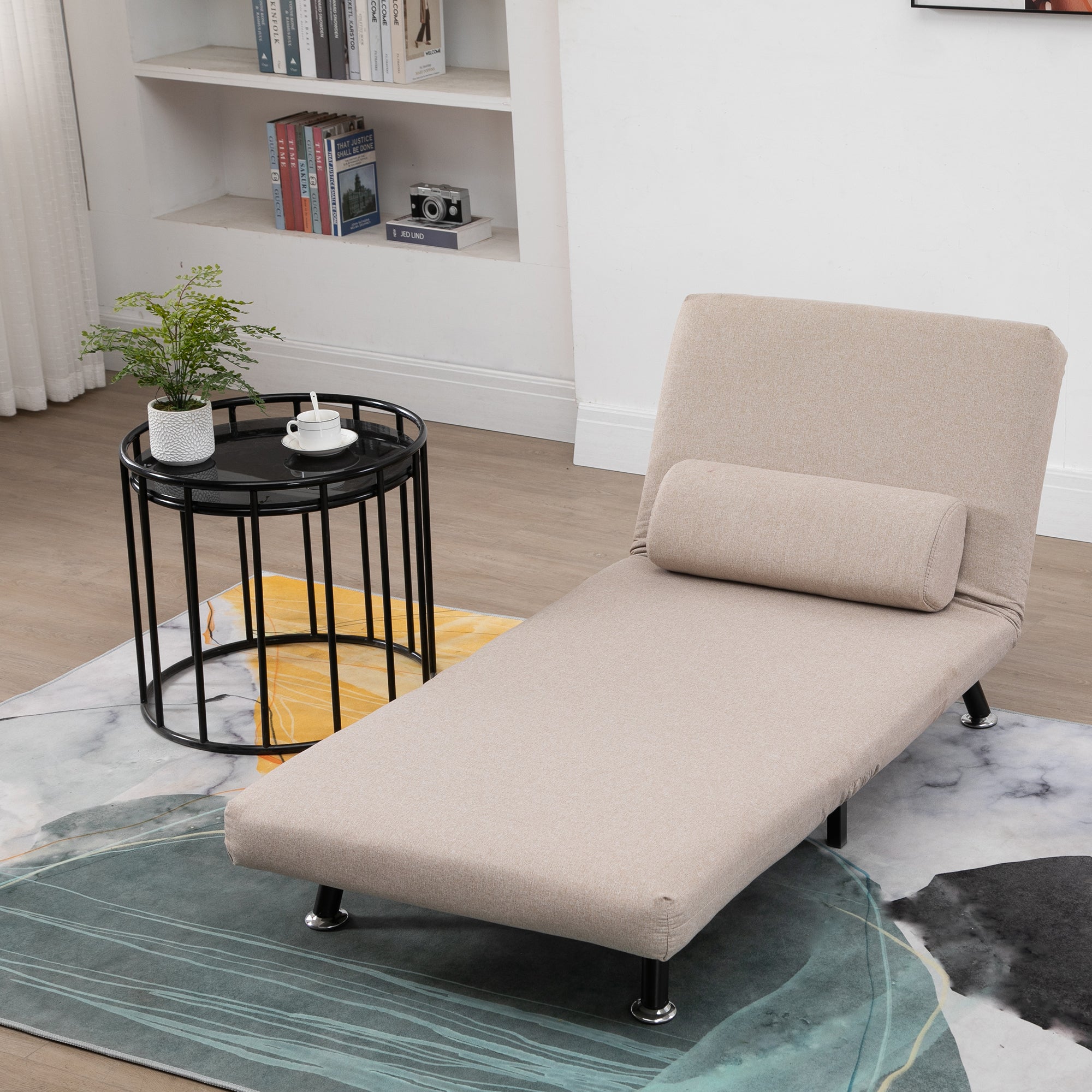 Single Bed armchair with mattress and padded cushion in beige metal frame - Borgè