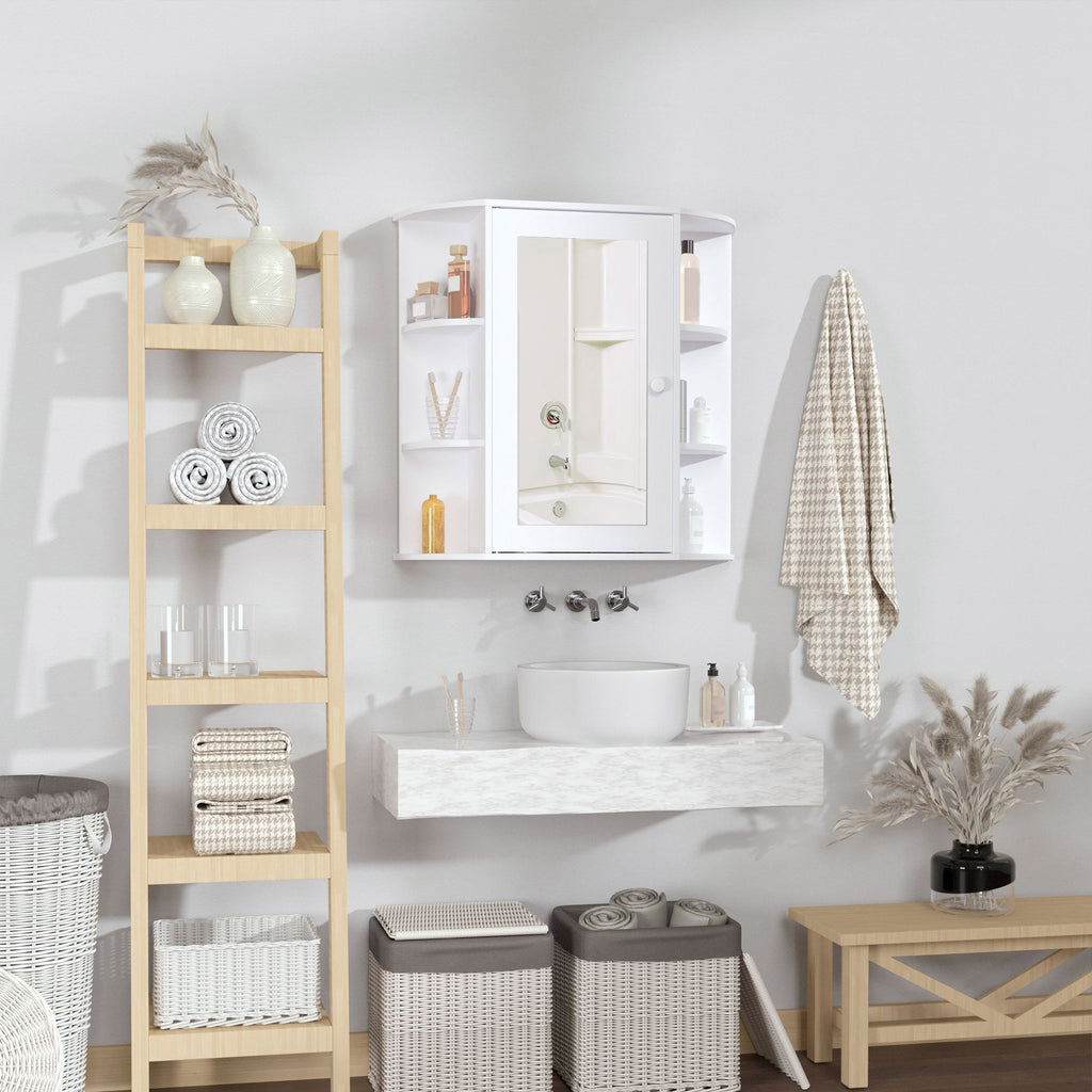 Wall cabinet with mirror and shelves for white wooden bathroom 66 x 17 x 63 cm - Borgè