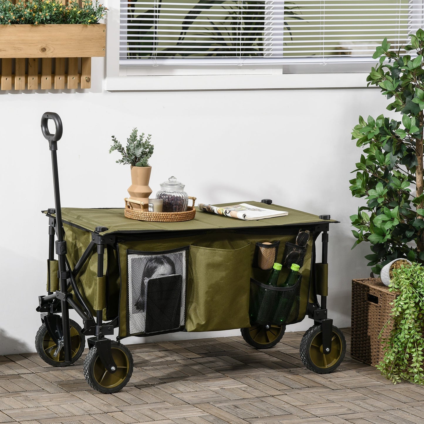 Outsunny garden trolley 125l folding with handle and 5 bags, 108x55x93 cm, green - Borgè